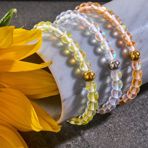Champagne Supernova | Or | Bracelet de perles en macramé de verre Galaxy
